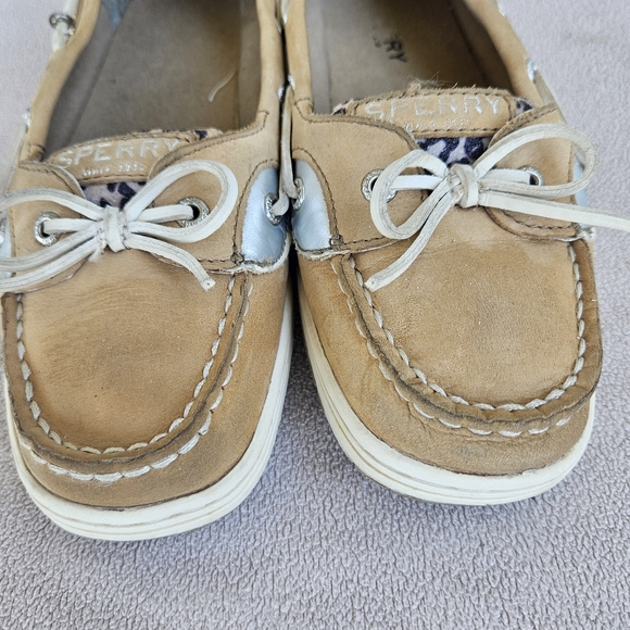 Sperry Top-Sider Angelfish Leather Suede Boat Shoes Leopard Youth Size 4 Tan - Picture 11 of 12